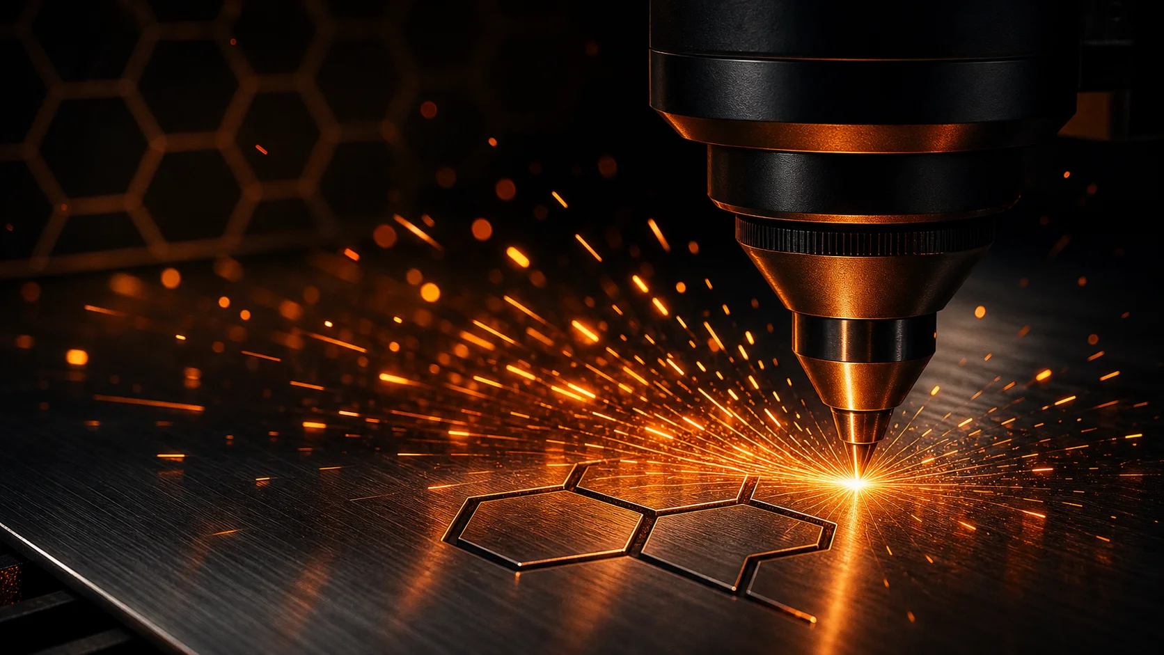 Fiber laser cutting brushed aluminum with orange sparks