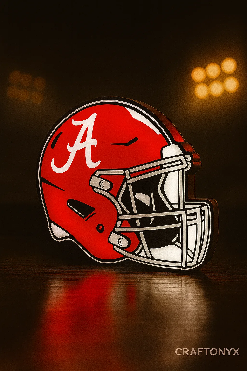 Alabama Crimson Tide LED lightbox design glowing on a shelf