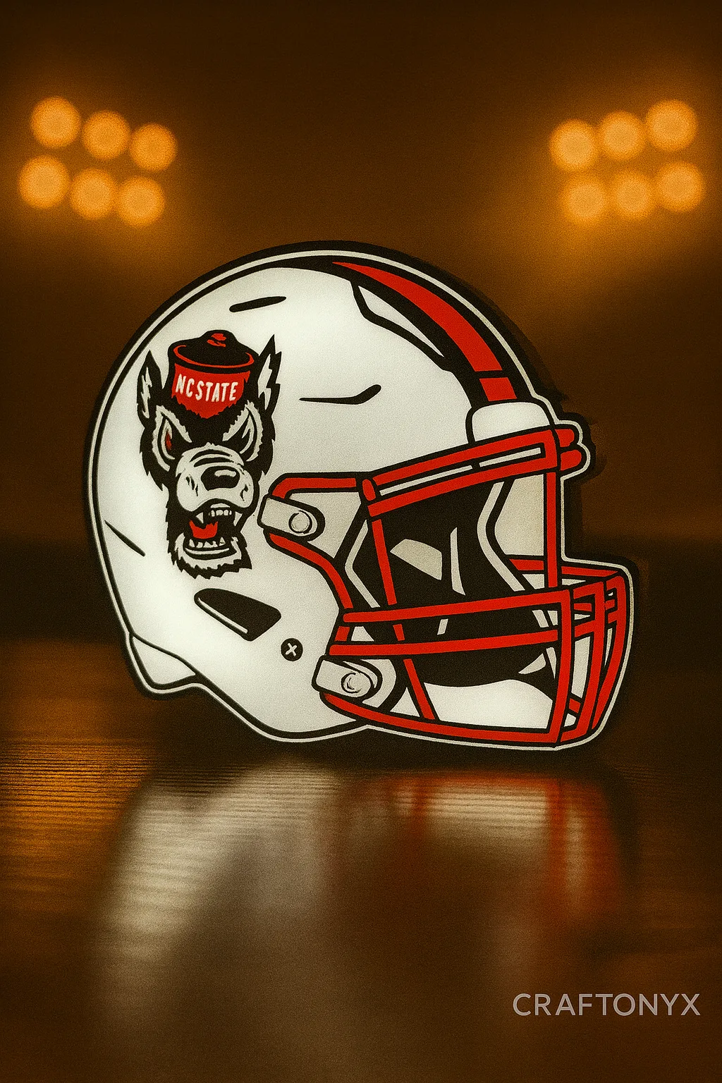 NC State Wolfpack team LED lightbox glowing on a dark background