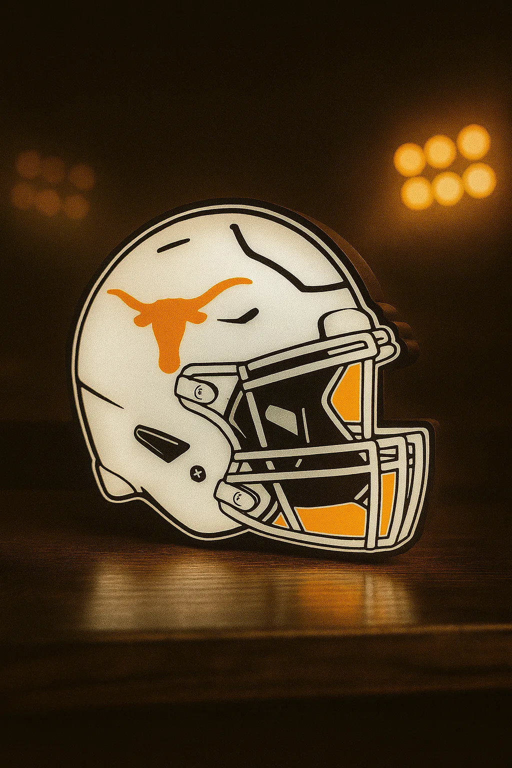 Texas Longhorns LED lightbox design glowing on a shelf